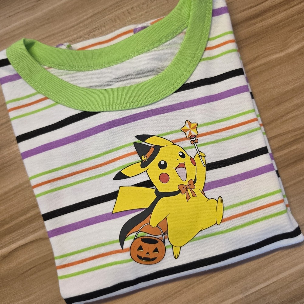 Nintendo Pokémon Pikachu Kids Halloween Striped Crew Neck T-Shirt Size‎ XL NWT